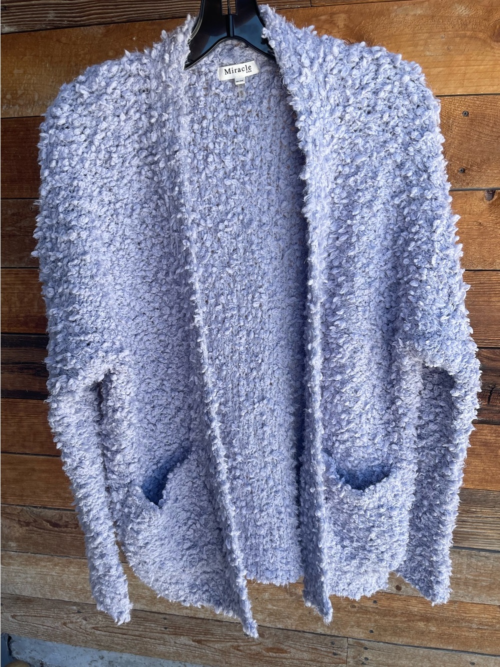 Miracle USA Lavender Popcorn Knit Open Cardigan Sweater S/M Cozy Soft Pockets